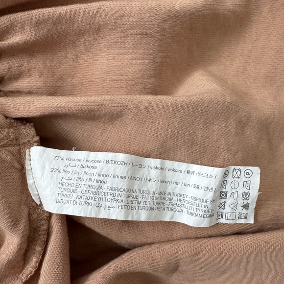 ZARA Linen Blend Basic Minimalist Size S Neutral Tiered Midi Dress puff sleeve - Picture 6 of 7